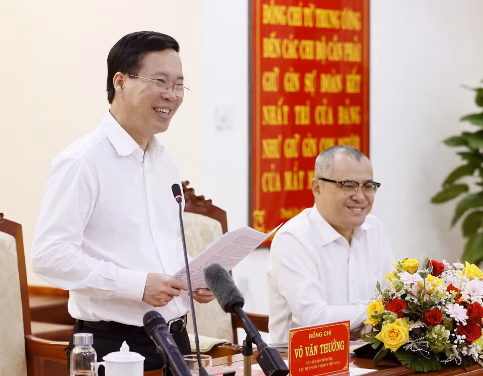Chủ tịch nước Võ Văn Thưởng phát biểu chỉ đạo. (Ảnh: Thống Nhất/TTXVN)