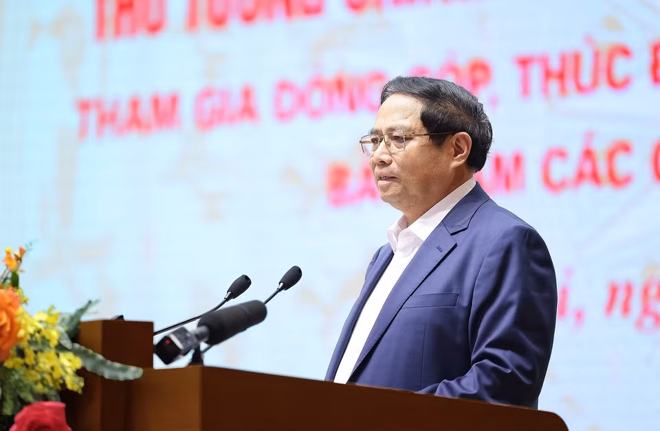 Thủ tướng Phạm Minh Chính phát biểu tại Hội nghị Thủ tướng Chính phủ làm việc với doanh nghiệp nhà nước. (Ảnh: Dương Giang/TTXVN)