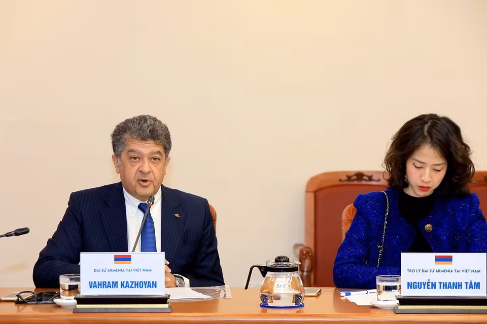Đại sứ Armenia tại Việt Nam Vahram Kazhoyan phát biểu. (Ảnh: Tuấn Anh/TTXVN)