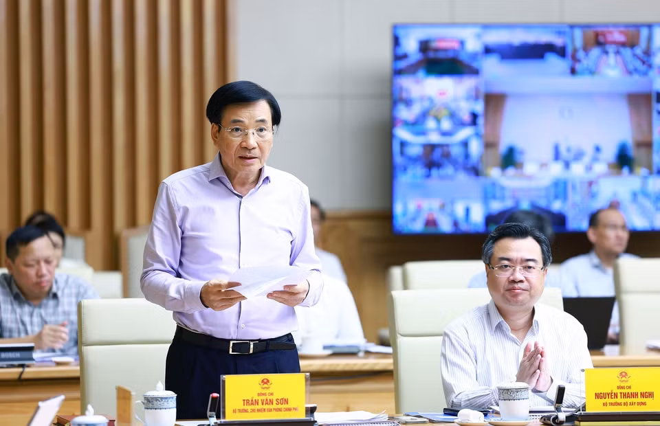 Bộ trưởng, Chủ nhiệm Văn phòng Chính phủ Trần Văn Sơn phát biểu. (Ảnh: Dương Giang/TTXVN)