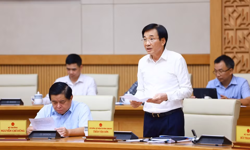 Bộ trưởng, Chủ nhiệm Văn phòng Chính phủ Trần Văn Sơn phát biểu. (Ảnh: Dương Giang/TTXVN)
