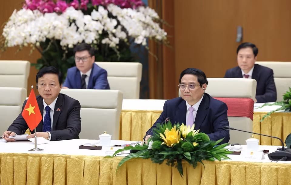 Thủ tướng Phạm Minh Chính phát biểu tại cuộc hội kiến Tổng thống Liên bang Nga Vladimir Putin. (Ảnh: Dương Giang/TTXVN)