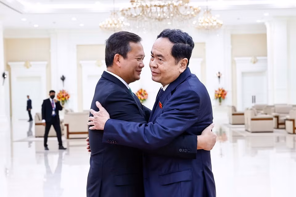 Chủ tịch Quốc hội Trần Thanh Mẫn hội kiến Thủ tướng Vương quốc Campuchia Samdech Hun Manet. (Ảnh: Doãn Tấn/TTXVN)