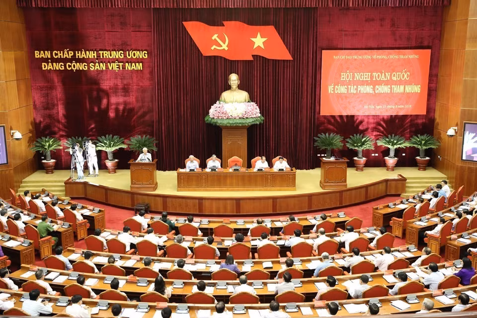 Tổng Bí thư Nguyễn Phú Trọng, Trưởng Ban Chỉ đạo Trung ương về phòng, chống tham nhũng chủ trì Hội nghị toàn quốc về công tác phòng, chống tham nhũng (Hà Nội, 25/6/2018). (Ảnh : Trí Dũng/TTXVN)