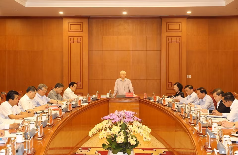 Tổng Bí thư Nguyễn Phú Trọng, Trưởng Ban Chỉ đạo phát biểu chỉ đạo cuộc họp của Cuộc họp Thường trực Ban Chỉ đạo Trung ương về phòng, chống tham nhũng, tiêu cực (Hà Nội, 10/5/2022). (Ảnh: Trí Dũng/TTXVN)