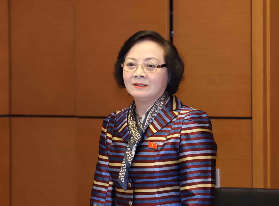 Bộ trưởng Bộ Nội vụ Phạm Thị Thanh Trà, Đại biểu Quốc hội tỉnh Yên Bái phát biểu. (Ảnh: Phương Hoa/TTXVN)