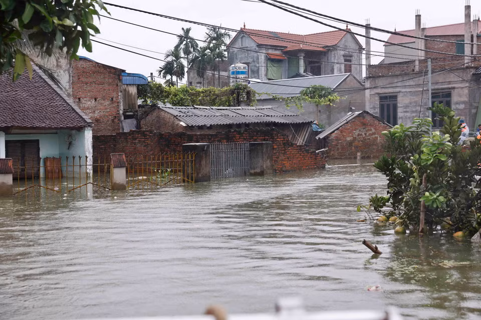 Quang cảnh ngập lụt tại Thôn Nhân Lý, xã Nam Phương Tiến, huyện Chương Mỹ. (Ảnh: Doãn Tấn/TTXVN)