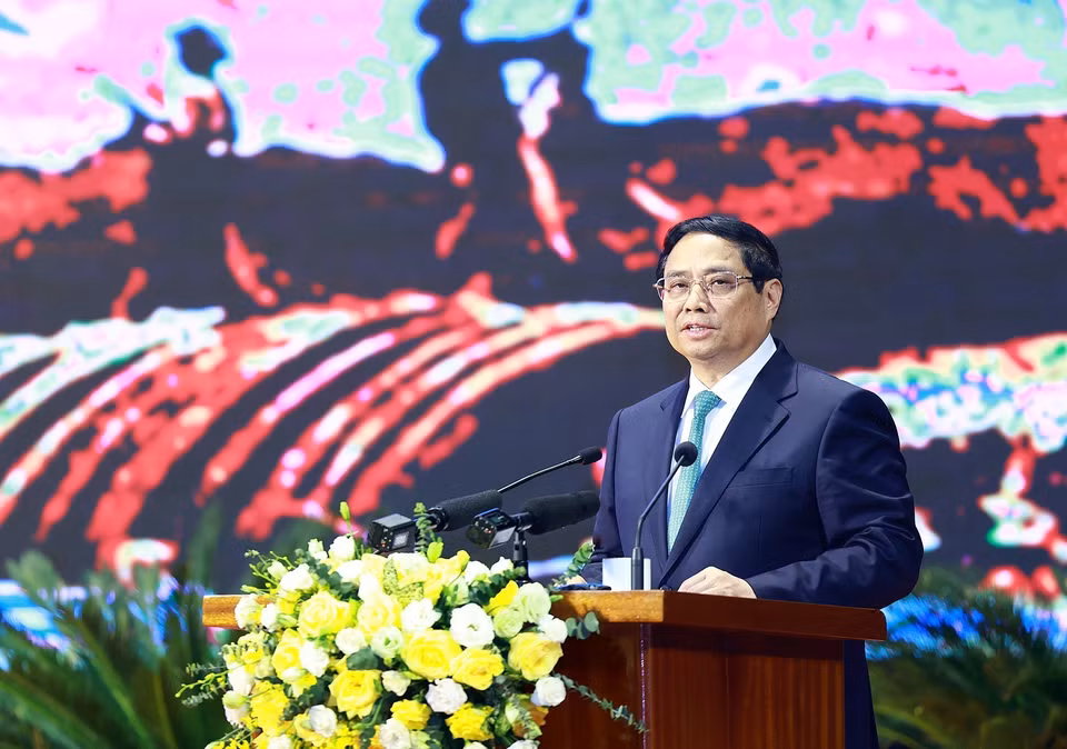 Thủ tướng Phạm Minh Chính phát biểu, tri ân các chiến sỹ Điện Biên. (Ảnh: Dương Giang/TTXVN)