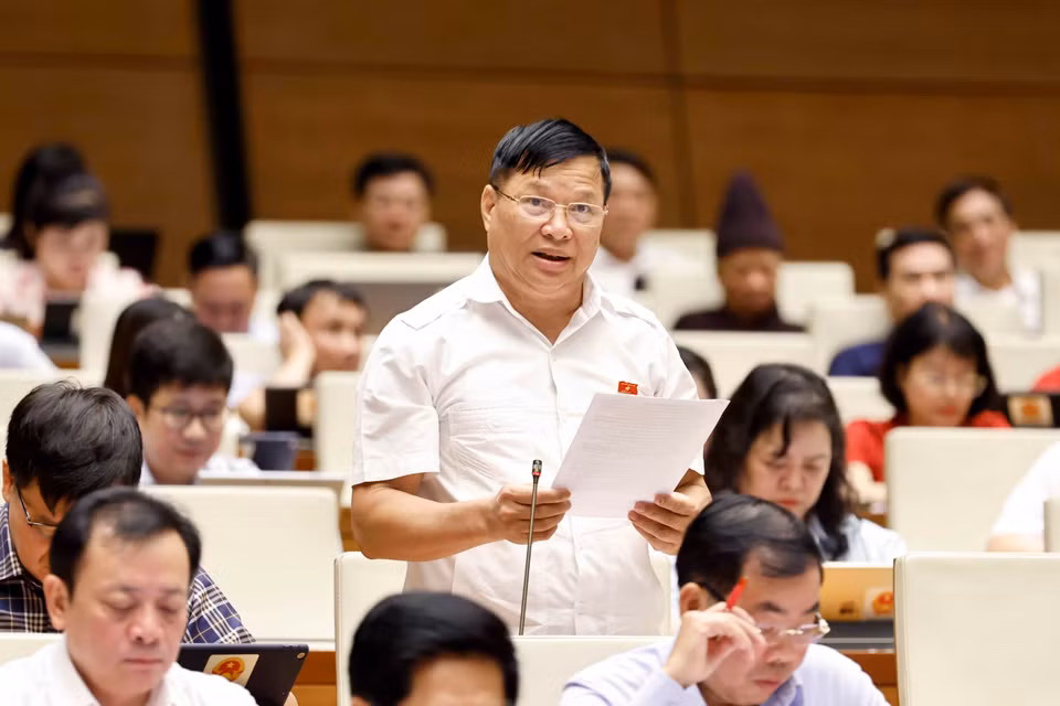 Đại biểu Quốc hội tỉnh Vĩnh Phúc Trần Văn Tiến phát biểu ý kiến. (Ảnh: Doãn Tấn/TTXVN)