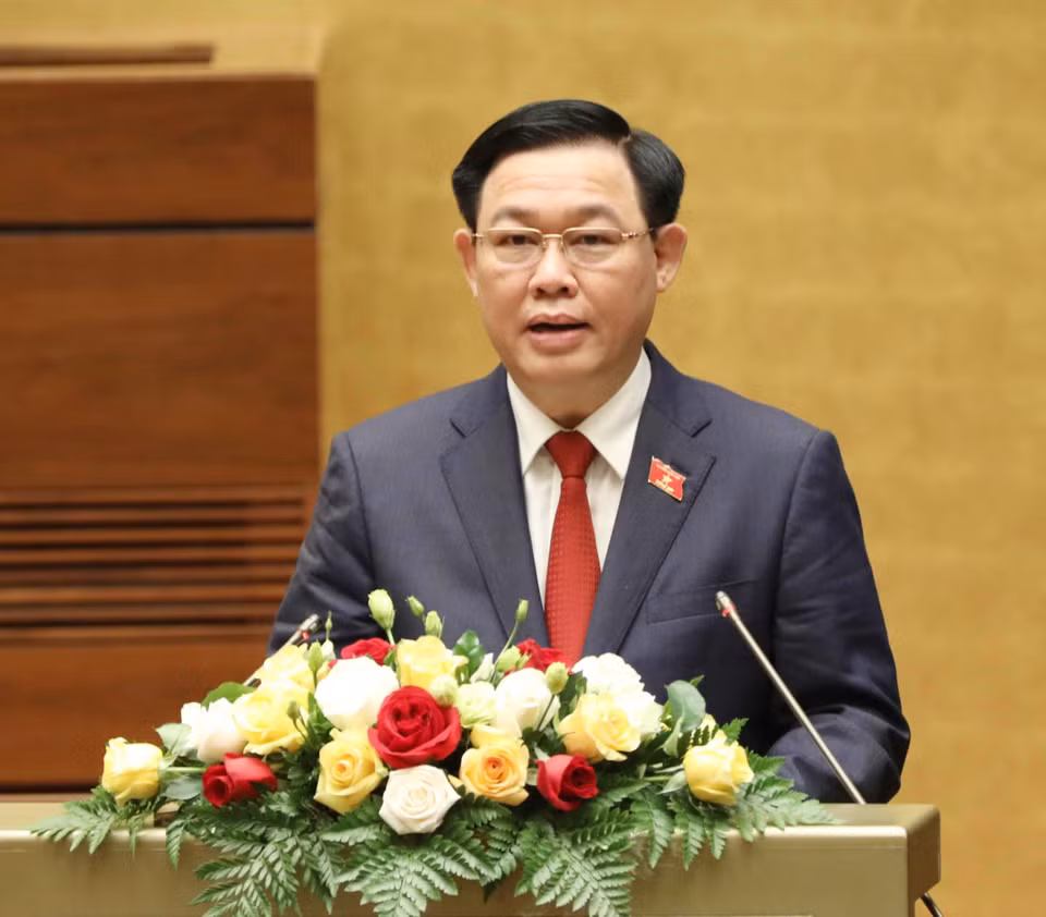 Chủ tịch Quốc hội Vương Đình Huệ, Chủ tịch Hội đồng Bầu cử quốc gia phát biểu tại lễ tuyên thệ nhậm chức. (Ảnh: Trí Dũng/TTXVN)