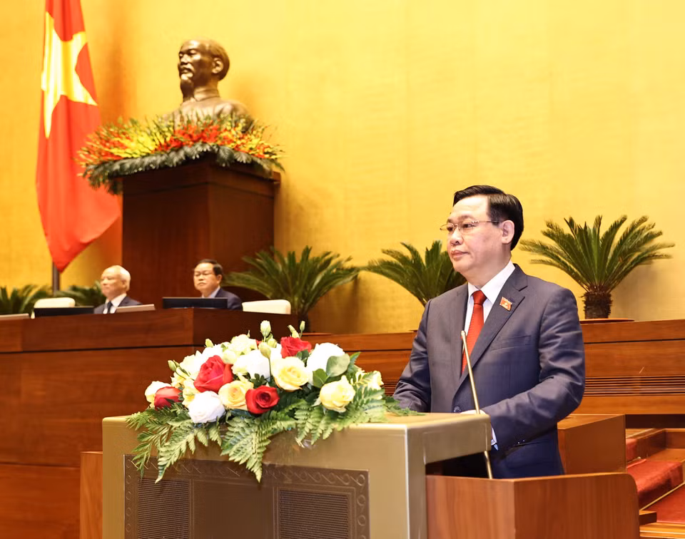 Chủ tịch Quốc hội Vương Đình Huệ, Chủ tịch Hội đồng Bầu cử quốc gia phát biểu tại lễ tuyên thệ nhậm chức. (Ảnh: Trí Dũng/TTXVN)