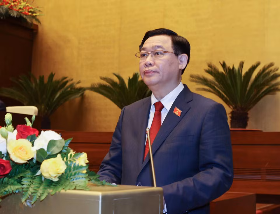Chủ tịch Quốc hội Vương Đình Huệ, Chủ tịch Hội đồng Bầu cử quốc gia phát biểu tại lễ tuyên thệ nhậm chức. (Ảnh: Trí Dũng/TTXVN)