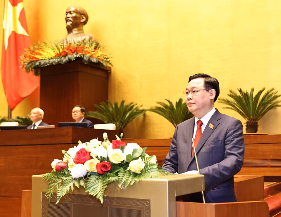 Chủ tịch Quốc hội Vương Đình Huệ, Chủ tịch Hội đồng Bầu cử quốc gia phát biểu tại lễ tuyên thệ nhậm chức. (Ảnh: Trí Dũng/TTXVN)