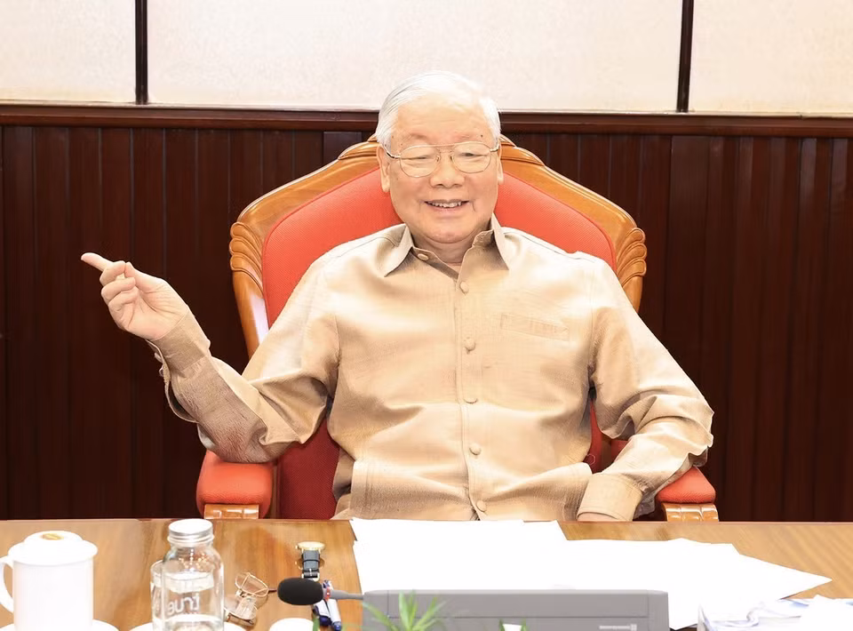 Tổng Bí thư Nguyễn Phú Trọng phát biểu tại cuộc họp. (Ảnh: Trí Dũng/TTXVN)