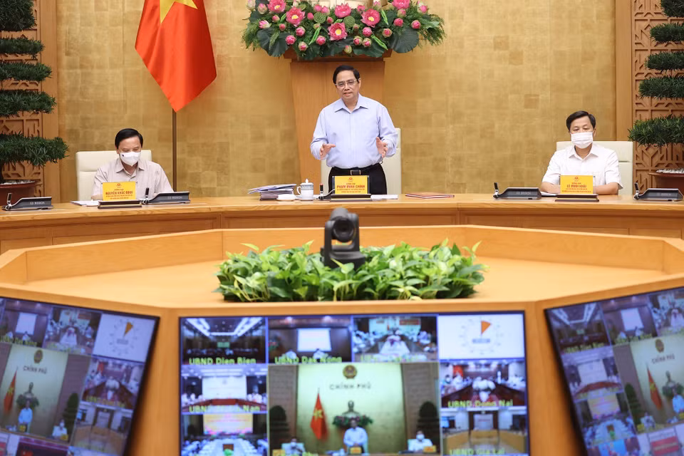 Thủ tướng Phạm Minh Chính, Trưởng Ban Chỉ đạo chủ trì làm việc với các địa phương và 9.043 xã, phường, thị trấn trên cả nước. (Ảnh: Dương Giang/TTXVN)