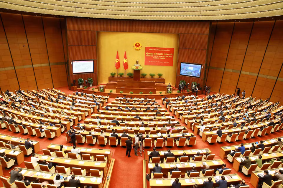 Quang cảnh Hội nghị tại điểm cầu chính - Phòng họp Diên Hồng, Nhà Quốc hội (Hà Nội). (Ảnh: Phương Hoa/TTXVN)