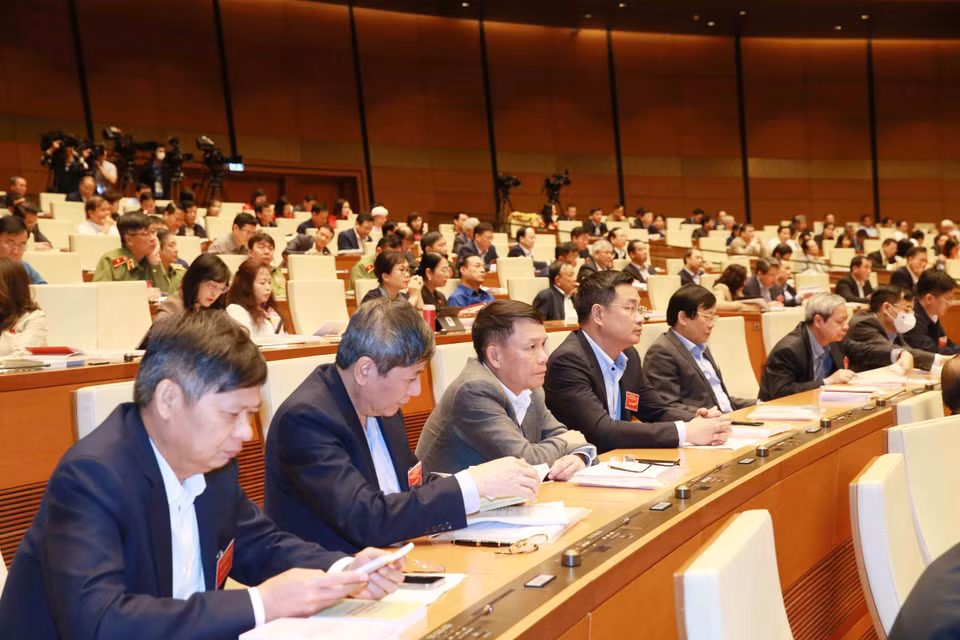 Các đại biểu dự Hội nghị tại điểm cầu chính - Phòng họp Diên Hồng, Nhà Quốc hội (Hà Nội). (Ảnh: Phương Hoa/TTXVN)
