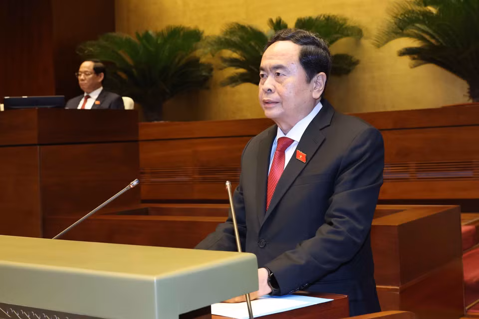 Chủ tịch Quốc hội Trần Thanh Mẫn phát biểu bế mạc Kỳ họp thứ 7, Quốc hội Khóa XV. (Ảnh: Doãn Tấn/TTXVN)