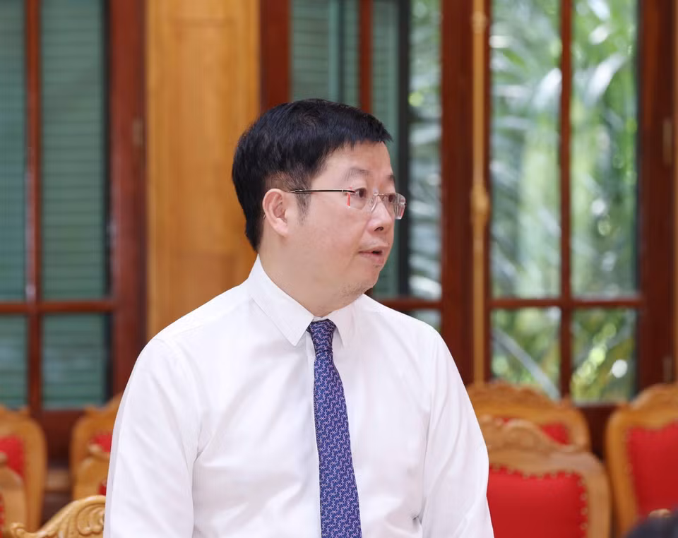Ông Nguyễn Thanh Lâm, Thứ trưởng Bộ Thông tin và Truyền thông phát biểu tại buổi làm việc. (Ảnh: Phương Hoa/TTXVN)