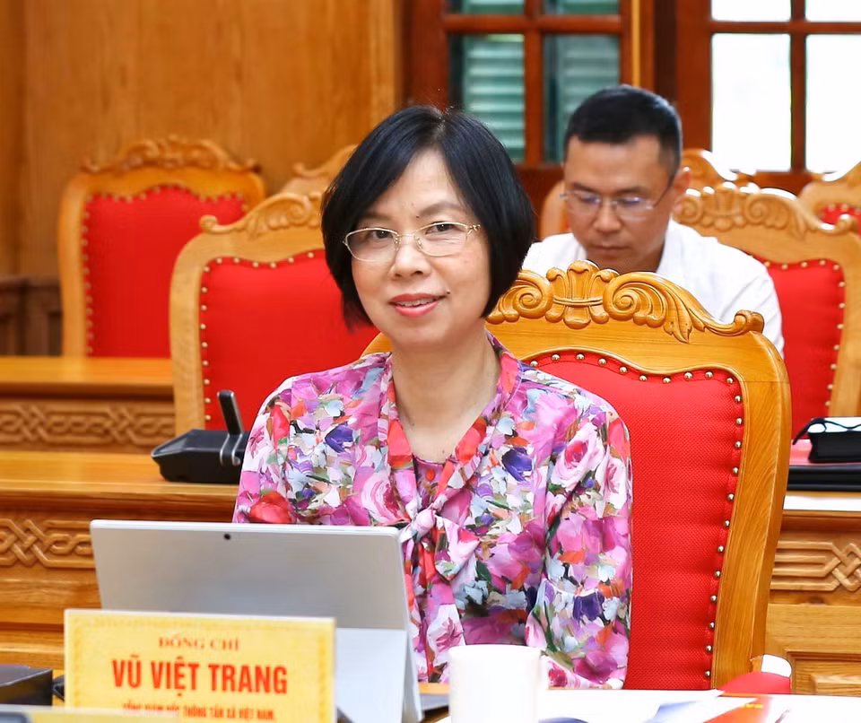Tổng Giám đốc Thông tấn xã Việt Nam Vũ Việt Trang dự buổi làm việc. (Ảnh: Phương Hoa/TTXVN)
