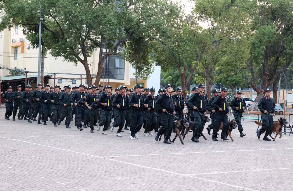 Lực lượng Cảnh sát Cơ động Công an tỉnh Đắk Lắk phấn đấu ngày càng vững mạnh, chính quy, tinh nhuệ, hiện đại. (Ảnh: Hoài Thu/TTXVN)