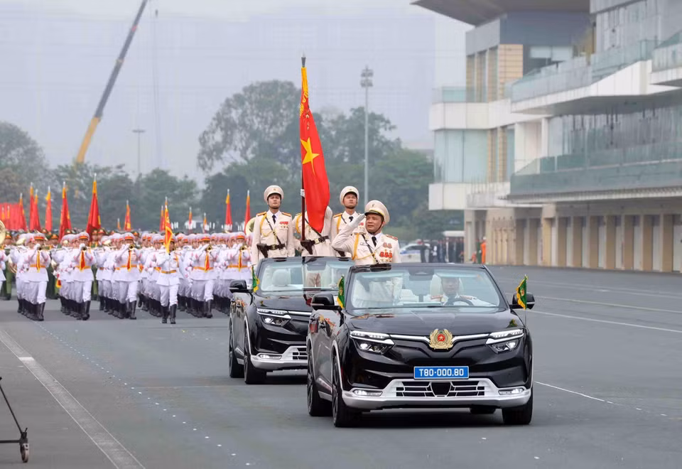 Lễ diễu binh, diễu hành các khối của lực lượng Cảnh sát Cơ động. (Ảnh: Phạm Kiên/ TTXVN)