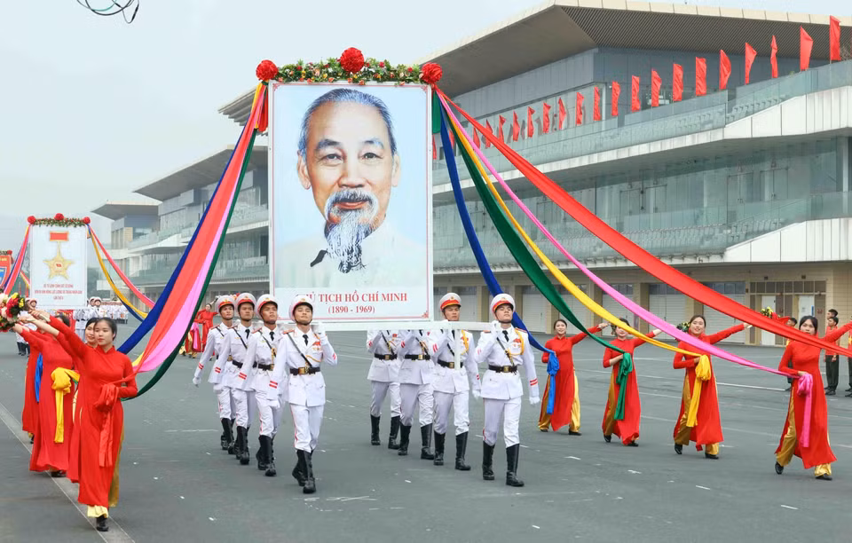 Lễ diễu binh, diễu hành các khối của lực lượng Cảnh sát Cơ động. (Ảnh: Phạm Kiên/ TTXVN)