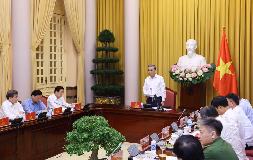 Chủ tịch nước Tô Lâm, Trưởng Ban Chỉ đạo Cải cách tư pháp Trung ương phát biểu kết luận cuộc họp. (Ảnh: Lâm Khánh/TTXVN)