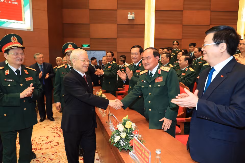 Tổng Bí thư Nguyễn Phú Trọng với các đại biểu tham dự Lễ kỷ niệm. (Ảnh: Trọng Đức/TTXVN)
