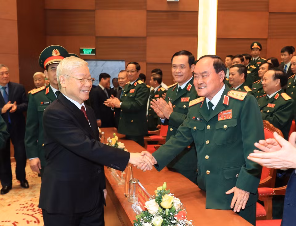 Tổng Bí thư Nguyễn Phú Trọng với các đại biểu tham dự Lễ kỷ niệm. (Ảnh: Trọng Đức/TTXVN)