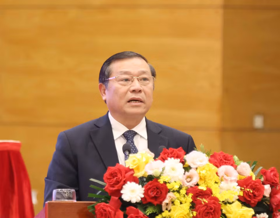 Ông Lại Xuân Môn, Ủy viên Trung ương Đảng, Phó Trưởng Ban Thường trực Ban Tuyên giáo Trung ương phát biểu tại buổi lễ. (Ảnh: Phương Hoa/TTXVN)