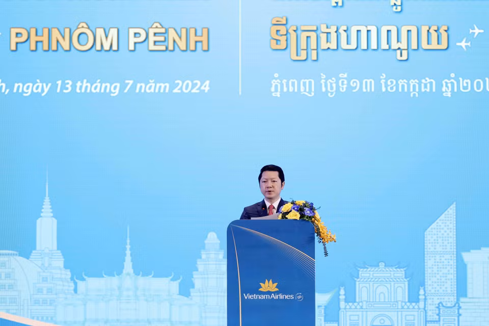 Bộ trưởng Bộ Du lịch Campuchia Sok Soken phát biểu. (Ảnh: Nhan Sáng/TTXVN)