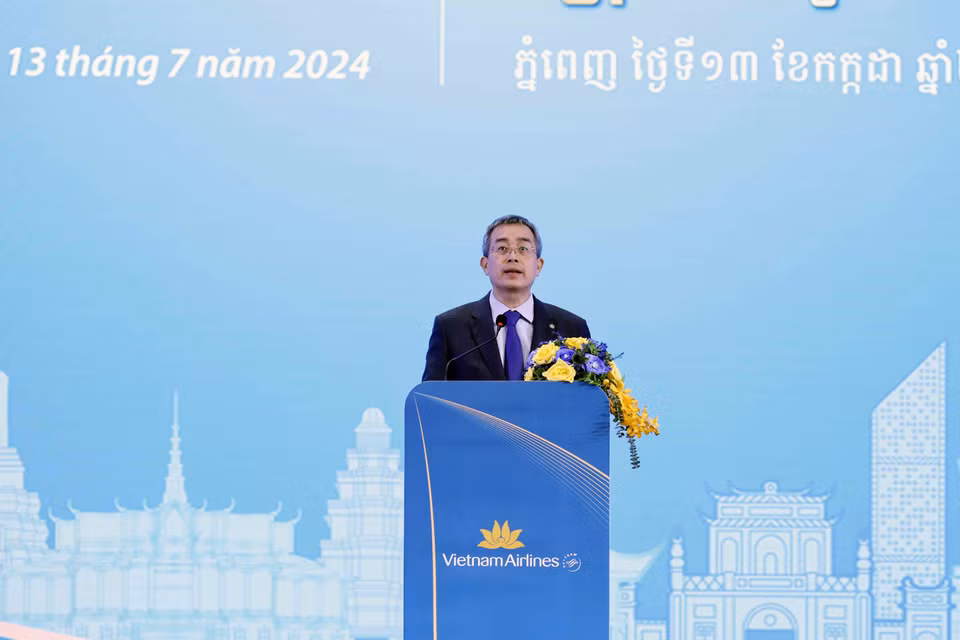 Chủ tịch Hội đồng Quản trị Vietnam Airlines Đặng Ngọc Hòa phát biểu. (Ảnh: Nhan Sáng/TTXVN)