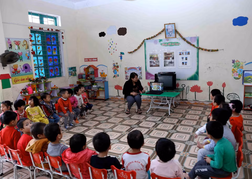 Trường Mầm non xã Song Phượng, huyện Đan Phượng được đầu tư xây dựng theo tiêu chí nông thôn mới. (Ảnh: Vũ Sinh/TTXVN)