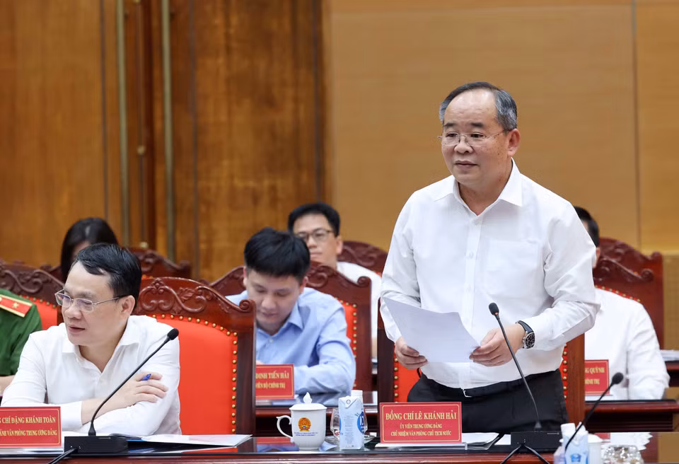 Chủ nhiệm Văn phòng Chủ tịch nước Lê Khánh Hải phát biểu. (Ảnh: Nhan Sáng/TTXVN)