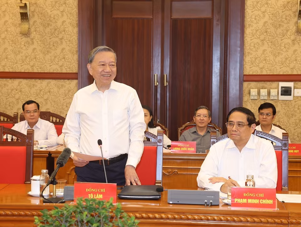 Tổng Bí thư, Chủ tịch nước Tô Lâm phát biểu kết luận cuộc họp. (Ảnh: Trí Dũng/TTXVN)