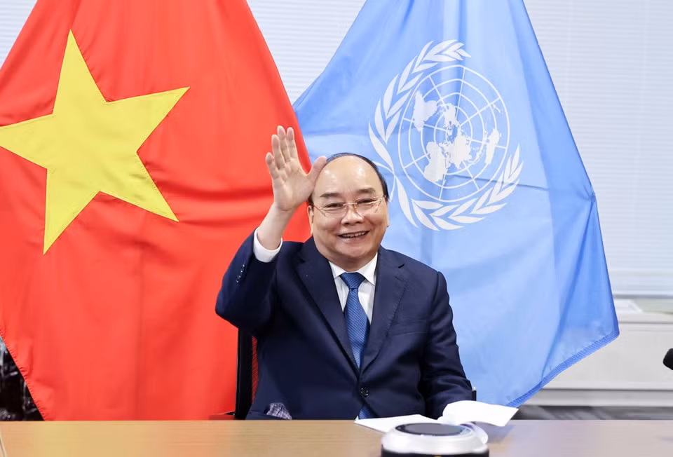 Chủ tịch nước Nguyễn Xuân Phúc gặp trực tuyến Tổng giám đốc IMF Kristalia Georgieva. (Ảnh: Thống Nhất/TTXVN)