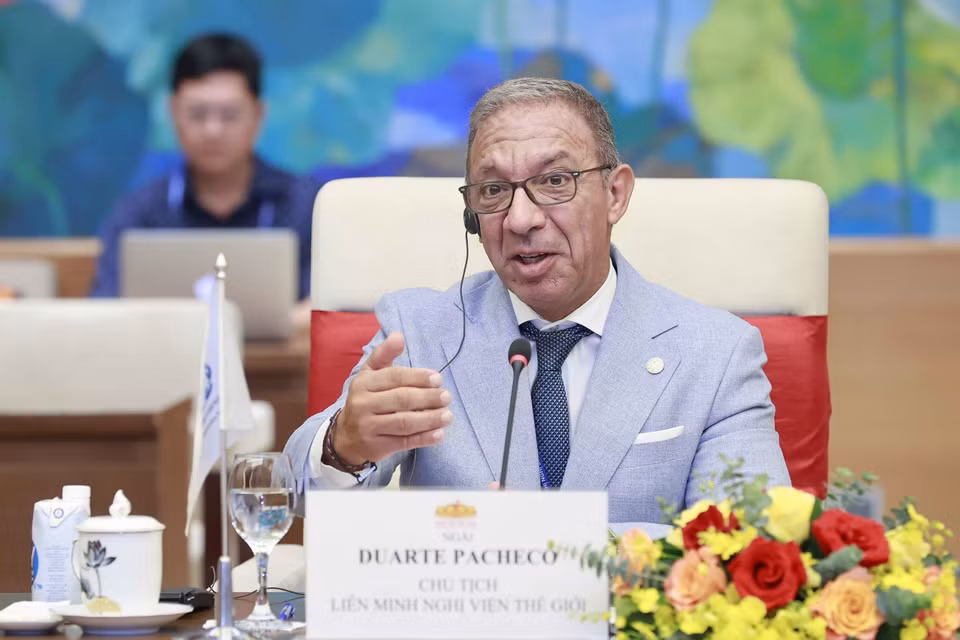 Ngài Duarte Pacheco, Chủ tịch Liên minh Nghị viện Thế giới (IPU) phát biểu. (Ảnh: Doãn Tấn/TTXVN)
