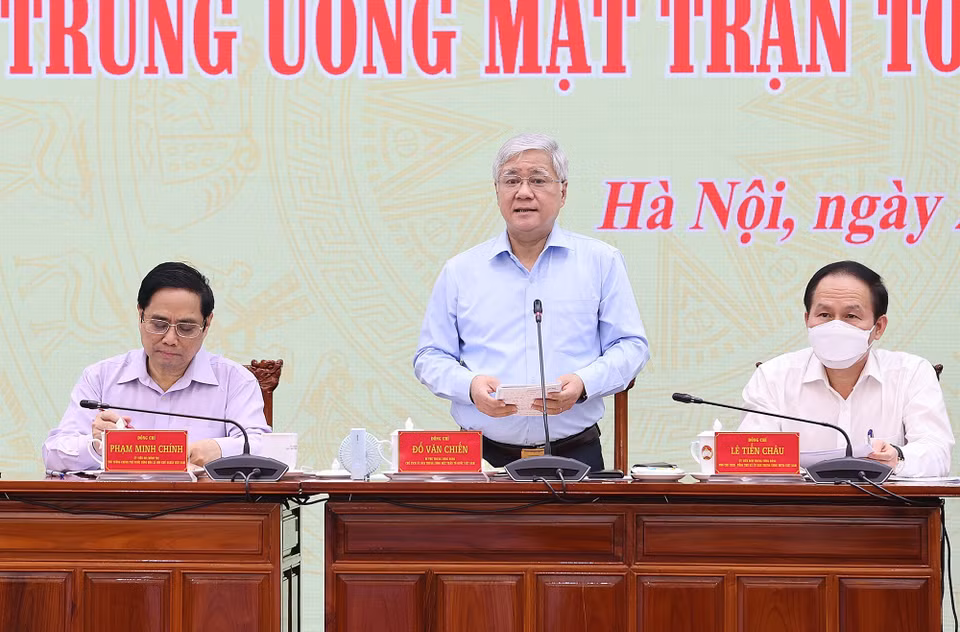 Bí thư Trung ương Đảng, Chủ tịch Ủy ban Trung ương Mặt trận Tổ quốc Việt Nam Đỗ Văn Chiến phát biểu. (Ảnh: Dương Giang/TTXVN)