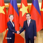 Chủ tịch Quốc hội Trần Thanh Mẫn hội kiến Thủ tướng Công quốc Liechtenstein Brigitte Haas. (Ảnh: Doãn Tấn/TTXVN)