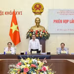 Chủ tịch Quốc hội Trần Thanh Mẫn, Trưởng Ban Chỉ đạo chủ trì Phiên họp lần thứ hai Ban Chỉ đạo Tổng rà soát hệ thống văn bản quy phạm pháp luật. (Ảnh: Doãn Tấn/TTXVN)
