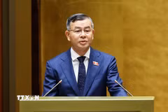 Bộ trưởng Bộ Tài chính Ngô Văn Tuấn, thừa ủy quyền của Thủ tướng Chính phủ trình bày tờ trình về dự án Luật Đấu thầu (sửa đổi). (Ảnh: TTXVN) 