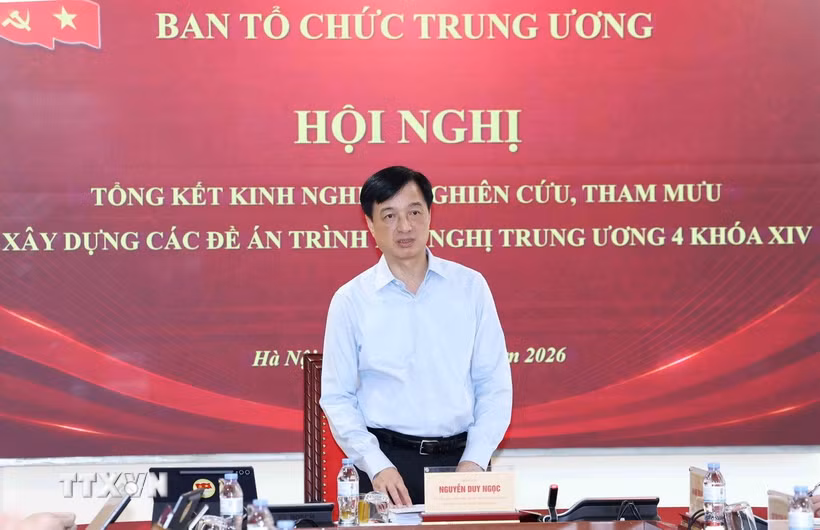 Đồng chí Nguyễn Duy Ngọc, Ủy viên Bộ Chính trị, Bí thư Trung ương Đảng, Trưởng Ban Tổ chức Trung ương chủ trì Hội nghị. (Ảnh: Phương Hoa/TTXVN)
