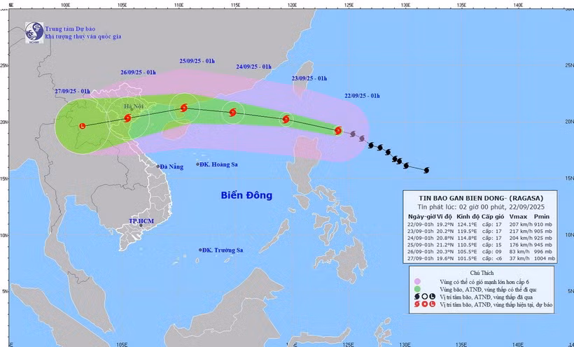 Bão Ragasa đang tiến vào Biển Đông. (Ảnh: nchmf)