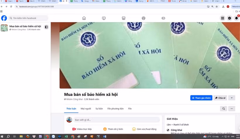 Một tài khoản Facebook công khai về mua bán sổ BHXH. (Ảnh chụp màn hình)