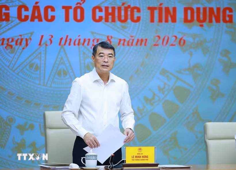 Thủ tướng Lê Minh Hưng làm việc với Ngân hàng Nhà nước Việt Nam và các hệ thống tín dụng. (Ảnh: Dương Giang/TTXVN)