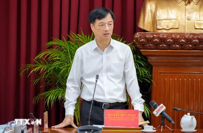 Đồng chí Nguyễn Duy Ngọc, Ủy viên Bộ Chính trị, Bí thư Trung ương Đảng, Trưởng Ban Tổ chức Trung ương, phát biểu. (Ảnh: Thanh Liêm/TTXVN)