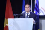 Thủ tướng Phạm Minh Chính phát biểu tại Diễn đàn Doanh nghiệp Việt Nam-Pháp. (Ảnh: Dương Giang/TTXVN)