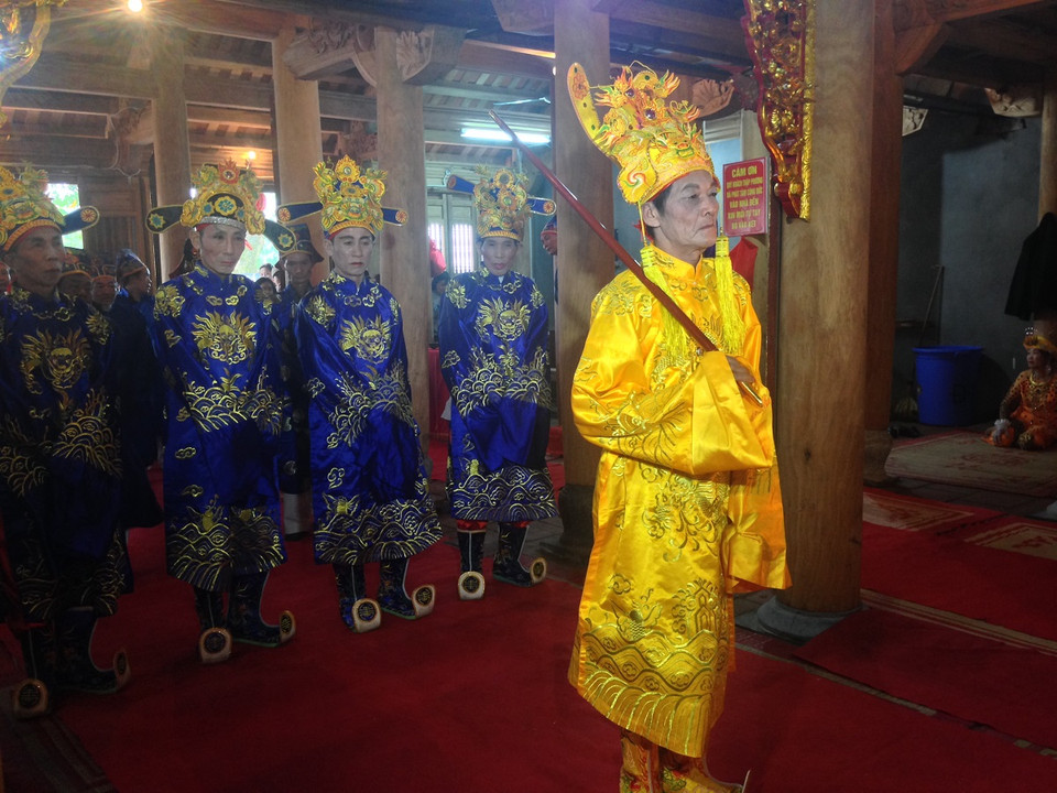 Đây là một nét đẹp văn hóa tâm linh của người dân xã Thụy Lâm sau mỗi dịp Tết Nguyên đán. (Ảnh: Khánh Ly/Vietnam+)