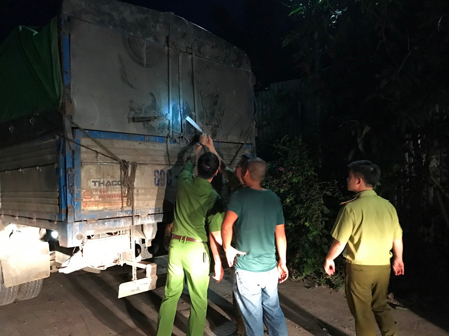 Tối 6/5, tại lò xử lý rác thải của Công ty Môi trường Việt, tỉnh Hưng Yên, lực lượng liên ngành đã tiến hành tiêu hủy 11,5 tấn nầm lợn không rõ nguồn gốc. (Ảnh: Đức Duy/Vietnam+)